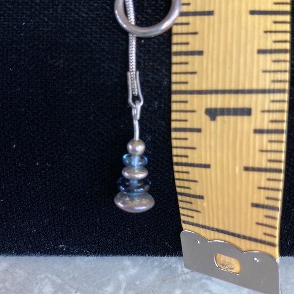 Sterling Silver Blue Glass Drop Choker Necklace - Picture 2 of 3